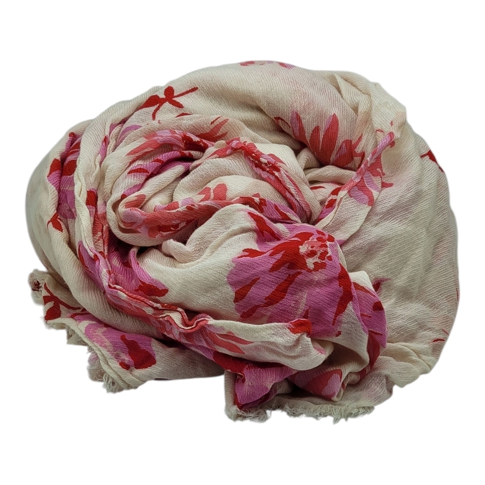 Cath Kidston Pink and Cream Floral Raw Hem Scarf